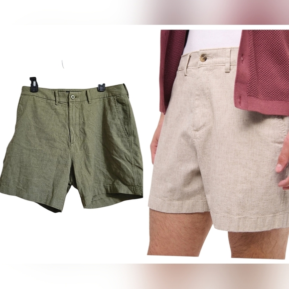 ABERCROMBIE & FITCH Linen Blend Plaint Front 5" Shorts. Olive Green.Size 33 NWT - Picture 1 of 14